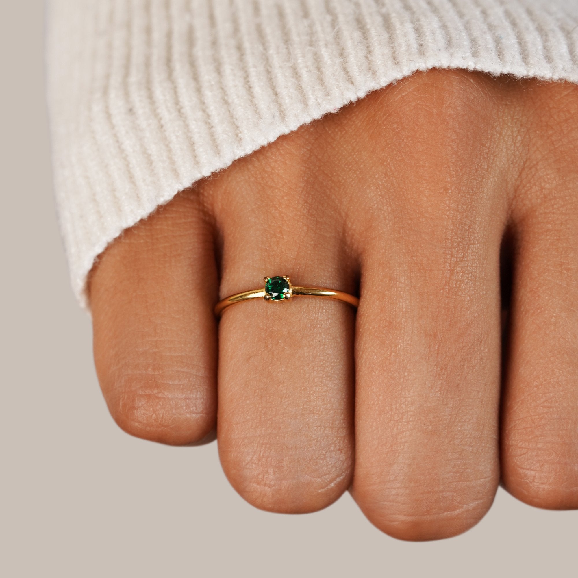 May Birthstone 18K Gold Ring