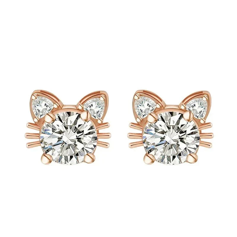 Moissanite Rose Gold Cat Stud Earrings in 925 Sterling Silver™