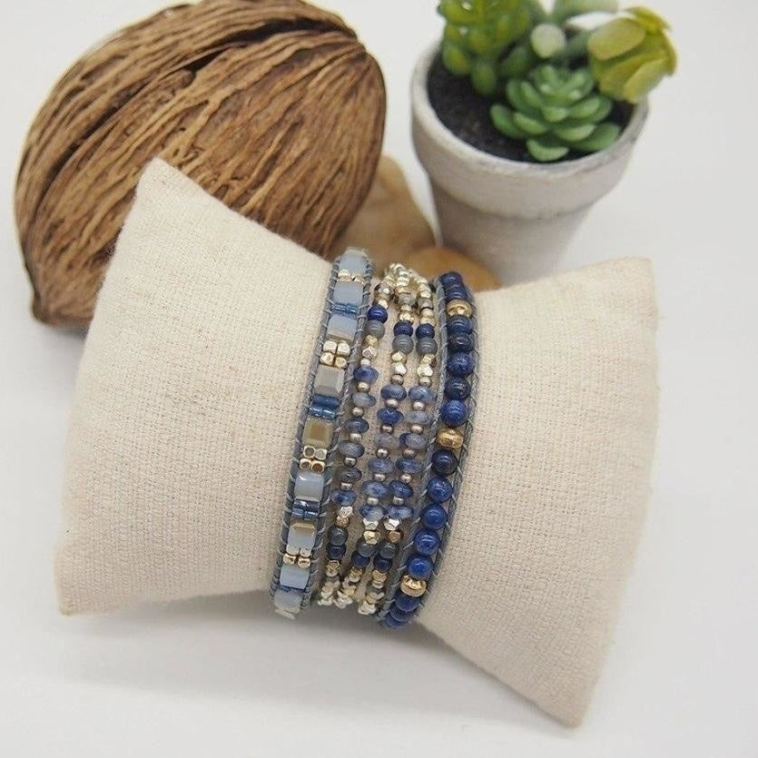 Natural Lapis Lazuli & Blue Aventurine Wrap Bracelet