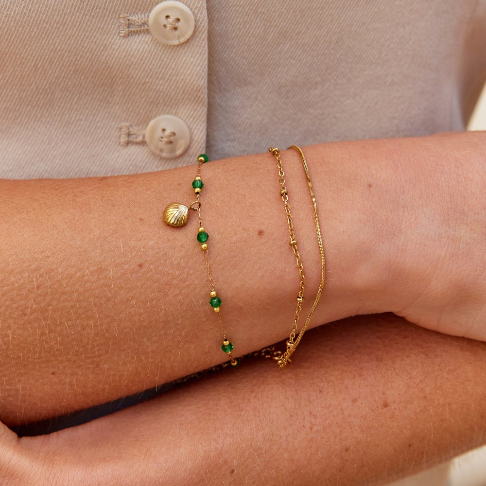 Nerissa Gold Shell & Green Bead Bracelet