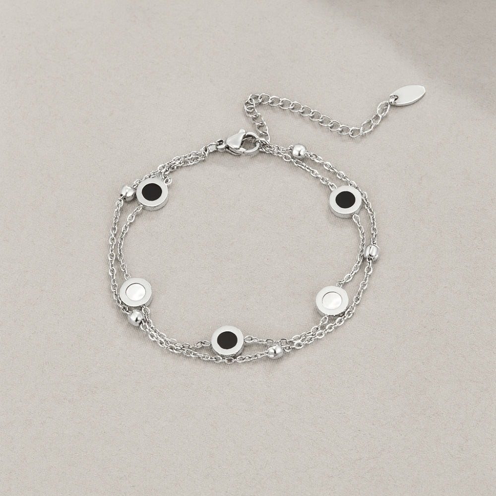 Onyx & White Stone Silver Bracelet