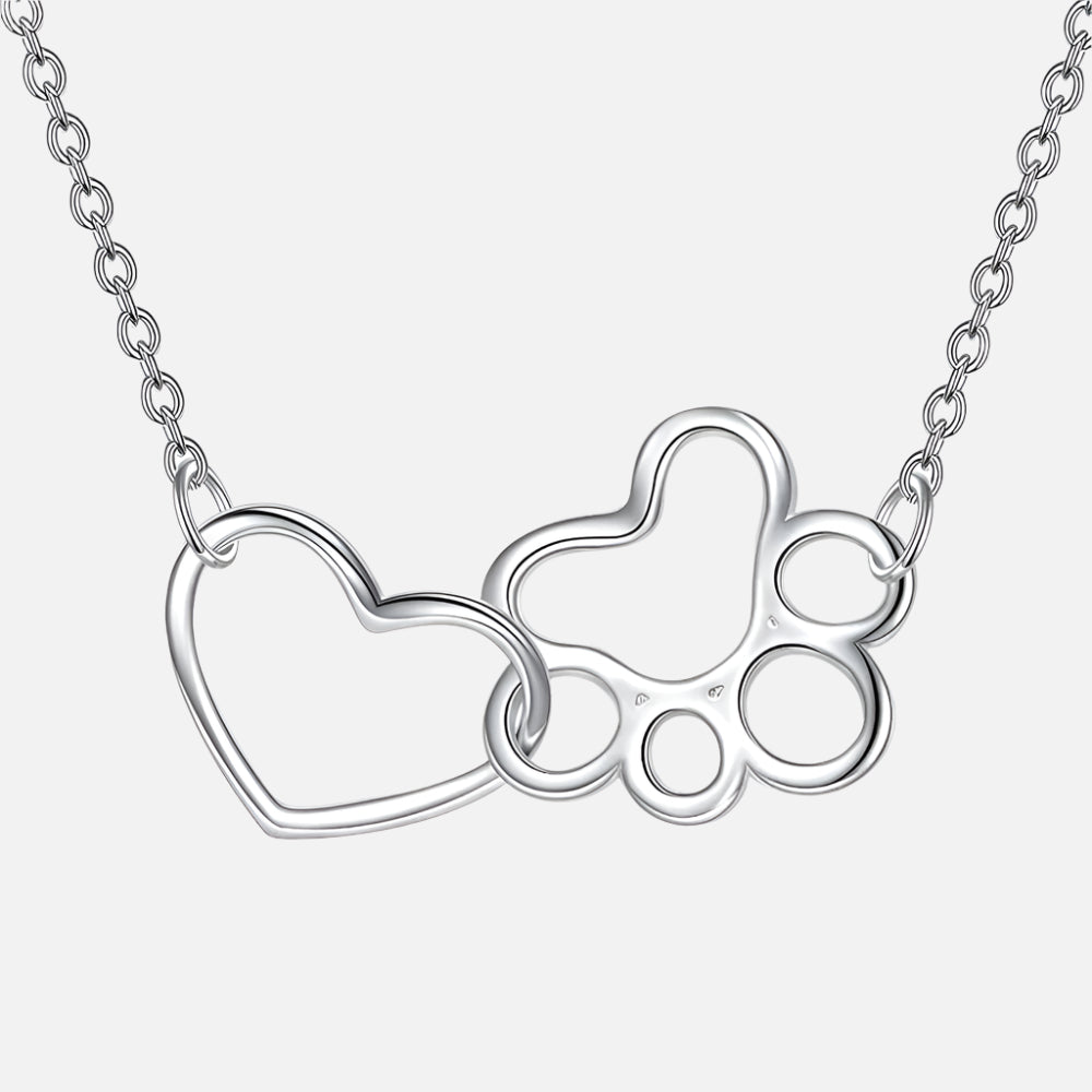 Sterling Silver Paw Print Necklace™ – Heart Crystal Pendant