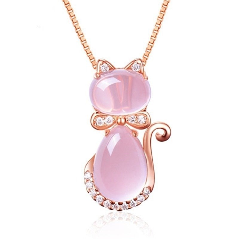 Pink stone lovely cat necklace with zircon™