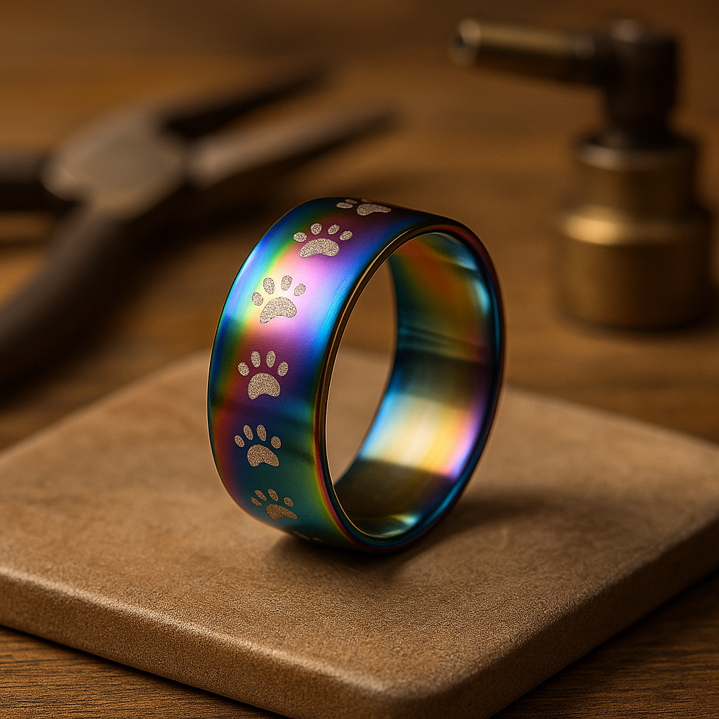 Handmade Rainbow Stainless Steel Paw Print Ring™