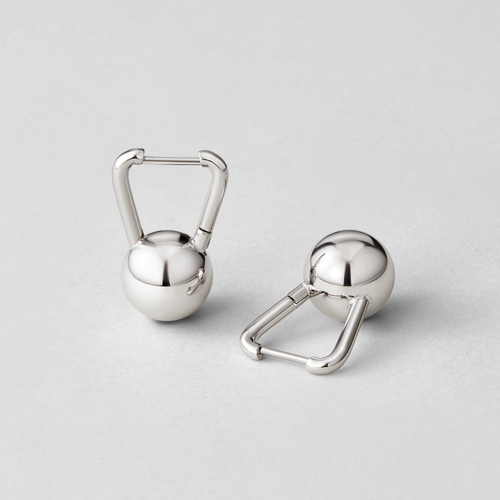 Silver Dumbbell Hoop Earrings