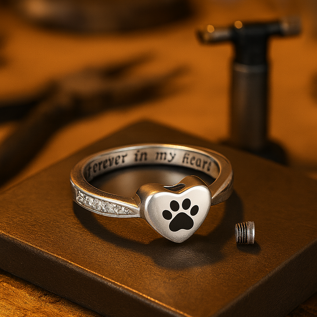 Love Heart Paw Print Urn Ring™ – Pet Memorial Cremation Jewelry