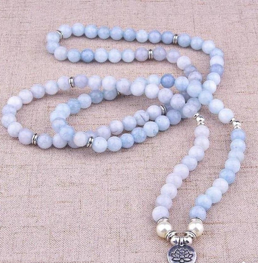 108 Natural Calcite & Pearl Mala Prayer Beads