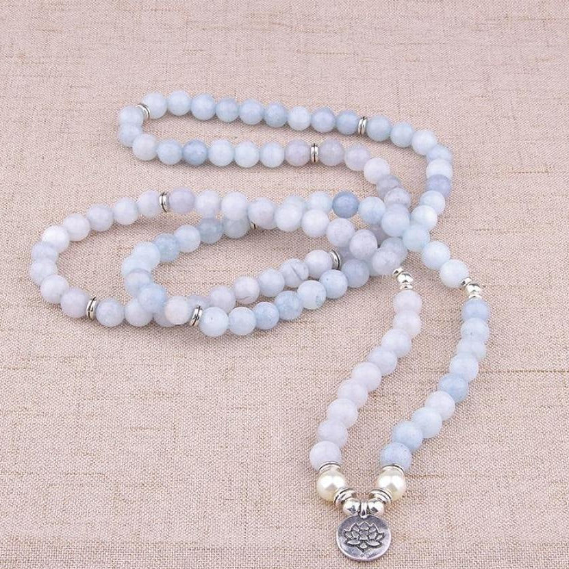 108 Natural Calcite & Pearl Mala Prayer Beads