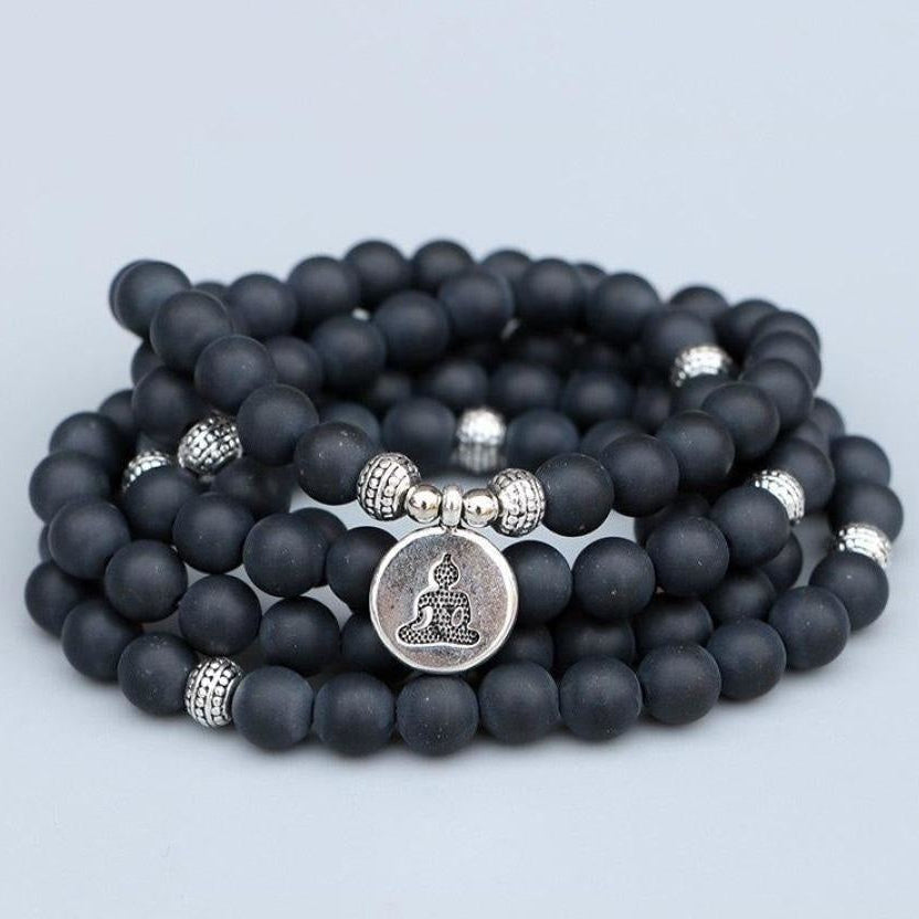 108 Natural Matte Black Onyx Mala Bead Bracelet