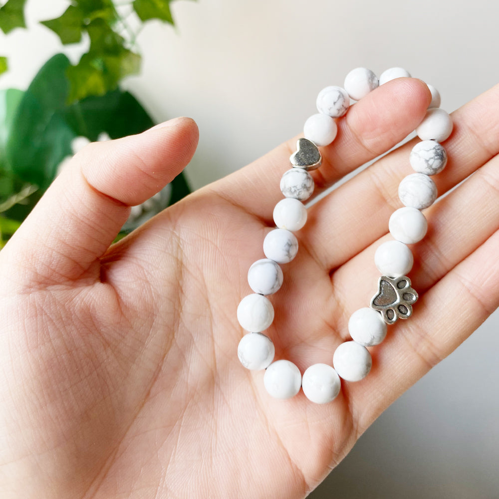 Natural Gemstone Bracelet with Paw & Heart Charm™ – Handcrafted Design