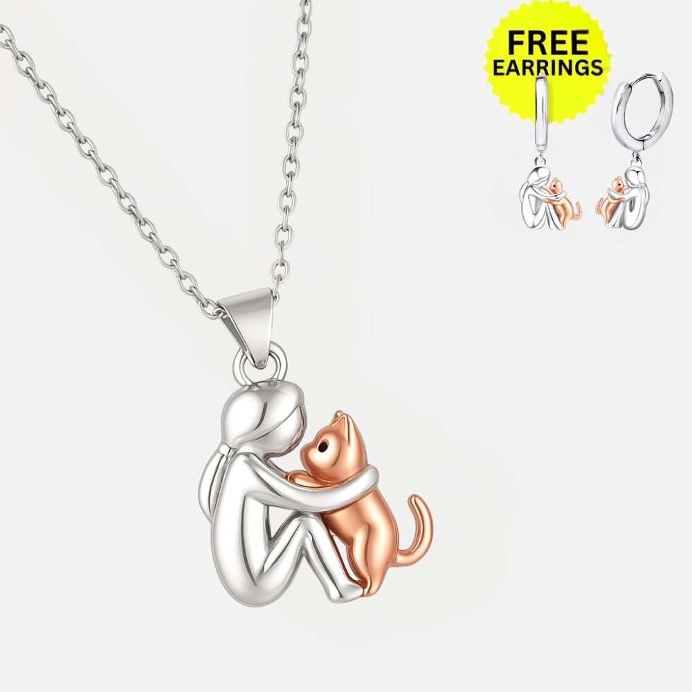 Cat Hug Pendant Necklace with Bonus Earrings™ – Limited Time Offer