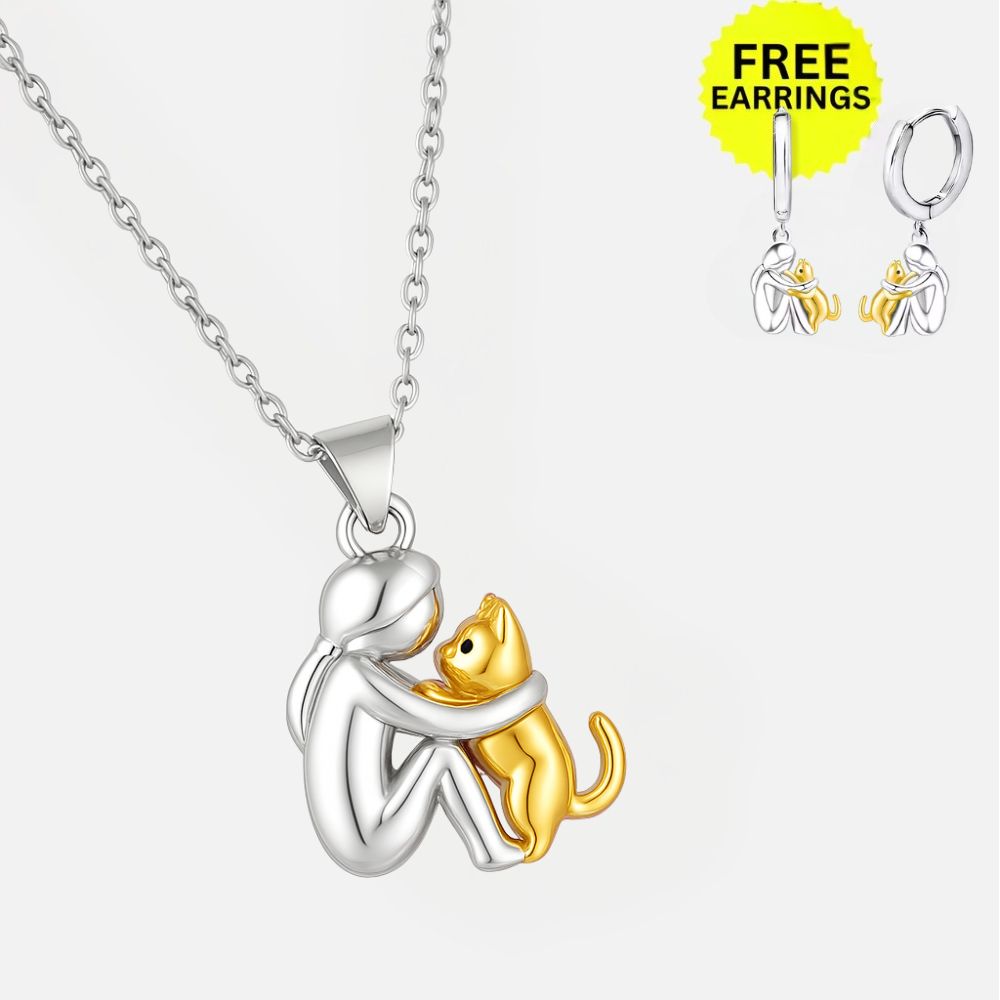 Cat Hug Pendant Necklace with Bonus Earrings™ – Limited Time Offer