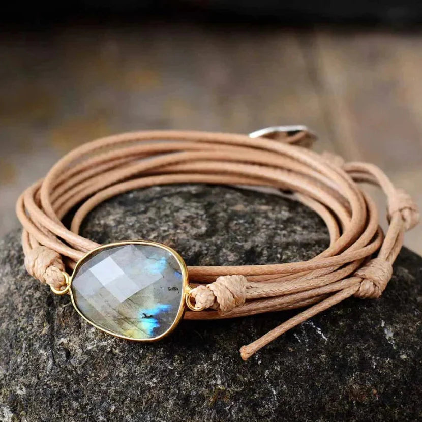 Handmade Natural Labradorite Gemstone Wrap Bracelet