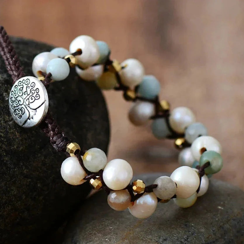 Natural Freshwater Pearl & Amazonite Wrap Bracelet