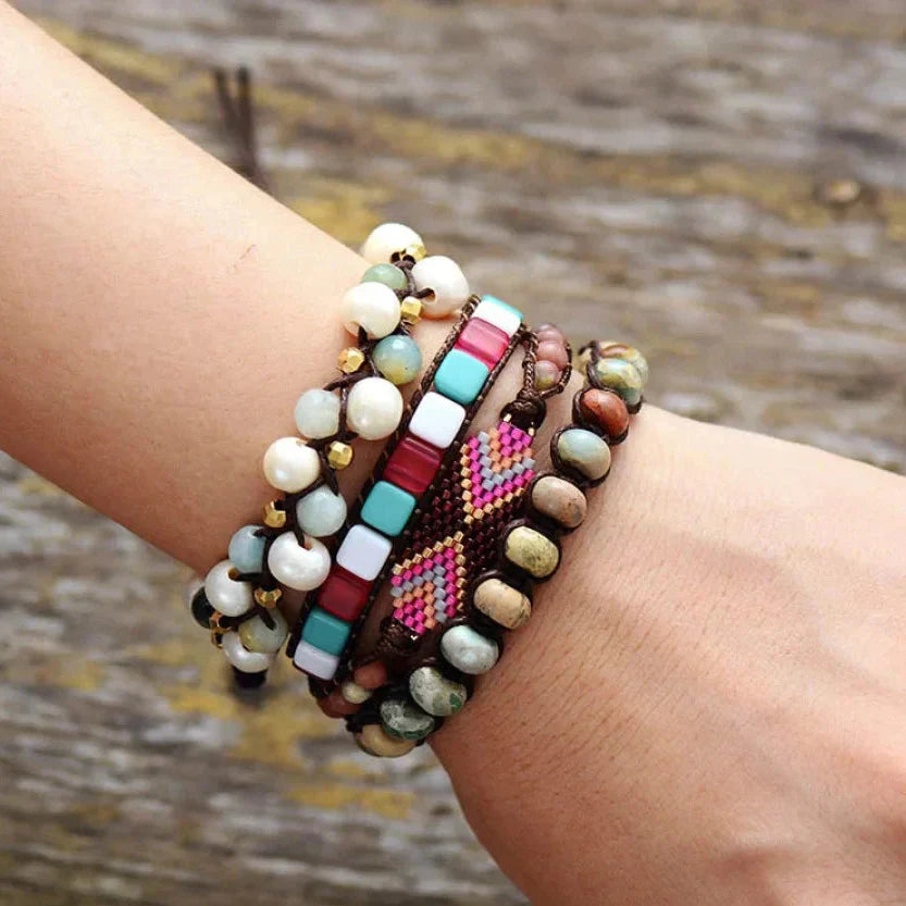 Natural Freshwater Pearl & Amazonite Wrap Bracelet