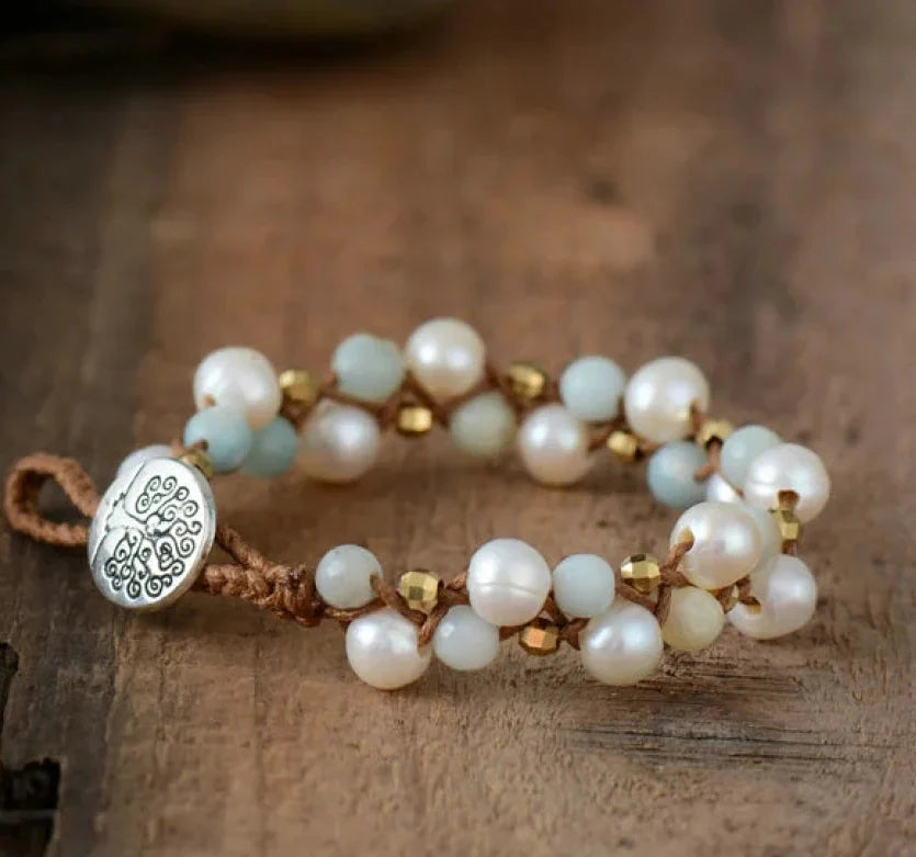 Natural Freshwater Pearl & Amazonite Wrap Bracelet