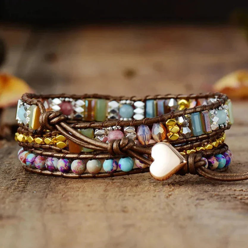 Natural Rhodonite & Jasper Wrap Bracelet