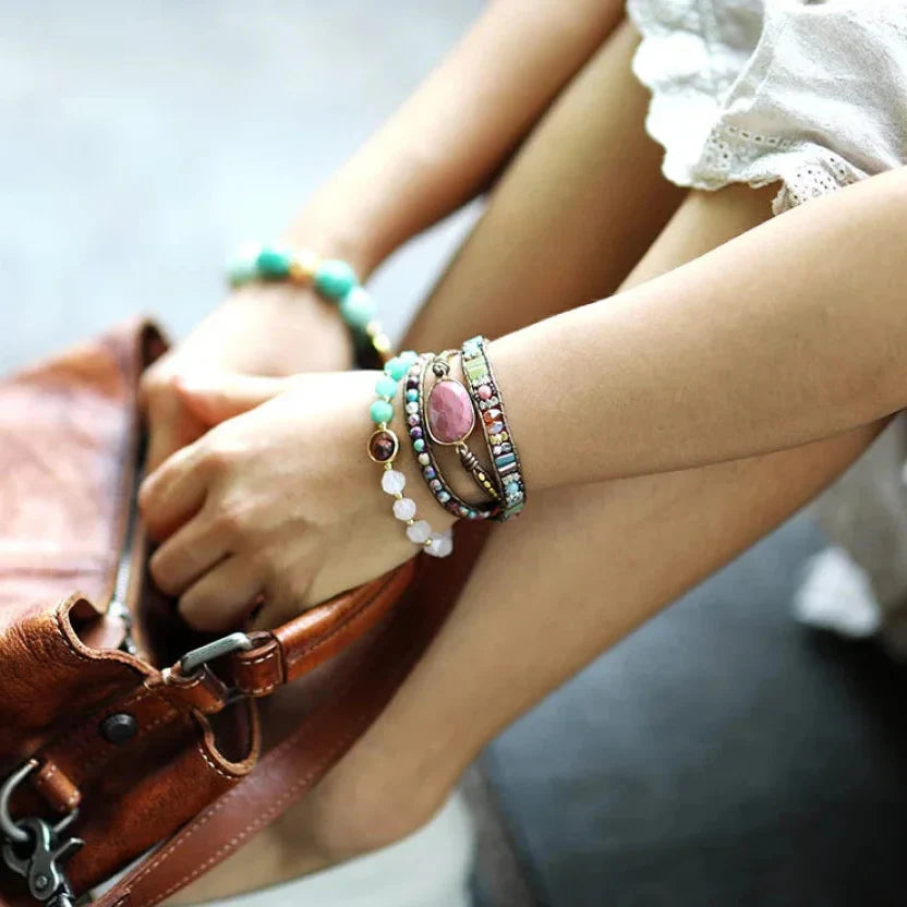 Natural Rhodonite & Jasper Wrap Bracelet