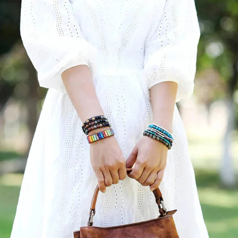 Natural Semi-Precious Gemstones "LOVE" Leather Wrap Bracelet