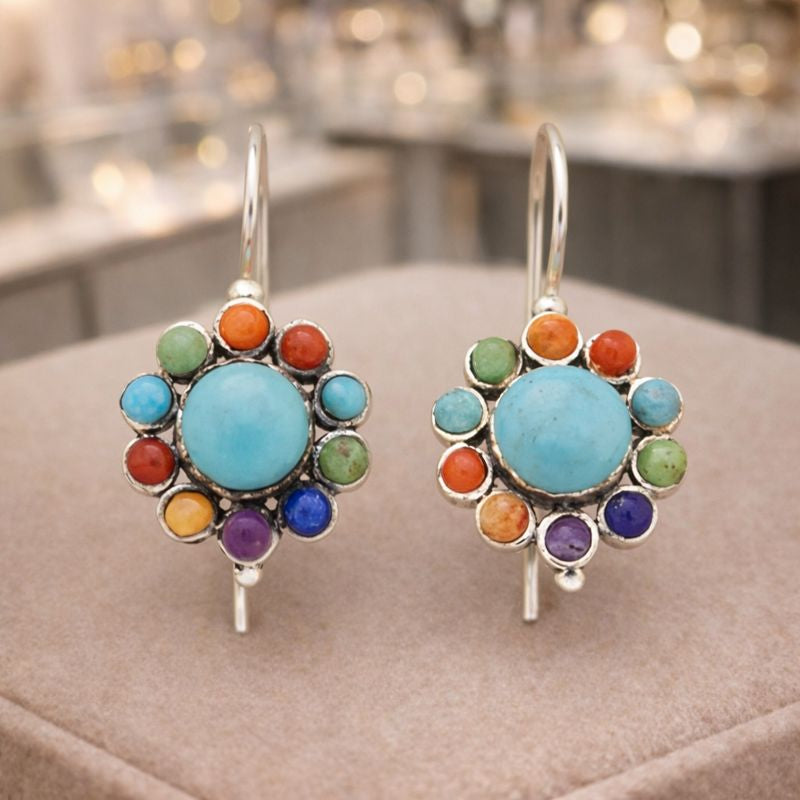 Iris - Vintage Turquoise Hoop Earrings