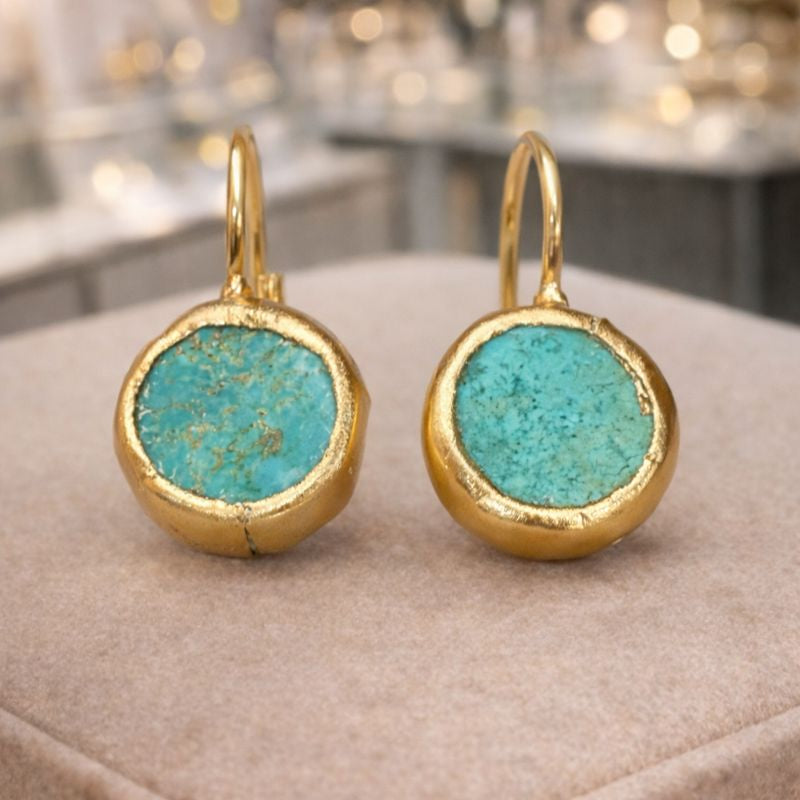 Gold Earrings with Turquoise Stone