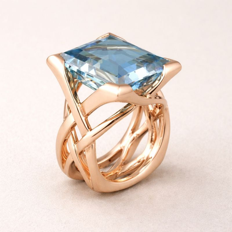 Vintage Rose Gold Blue Zirconia Ring