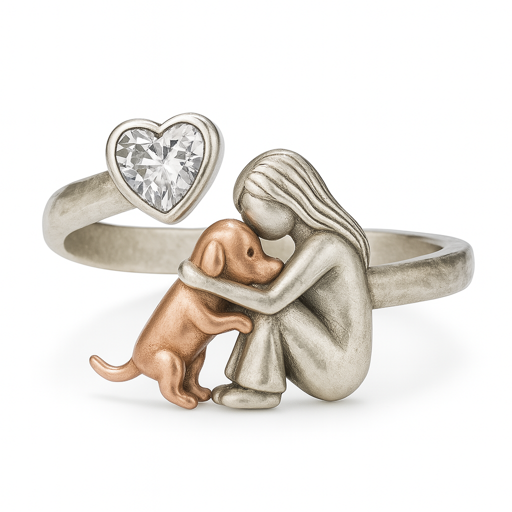 Handcrafted 925 Sterling Silver Dog Ring with Heart-Shaped Zirconia™ – Adjustable Fit