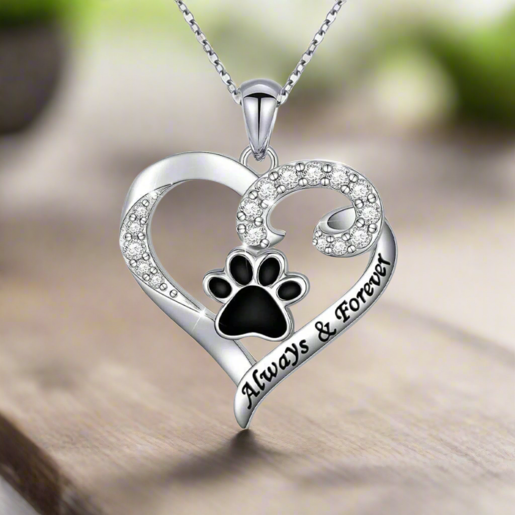 Dog Paw Necklace™ – Heart Design in Stainless Steel with Zirconia