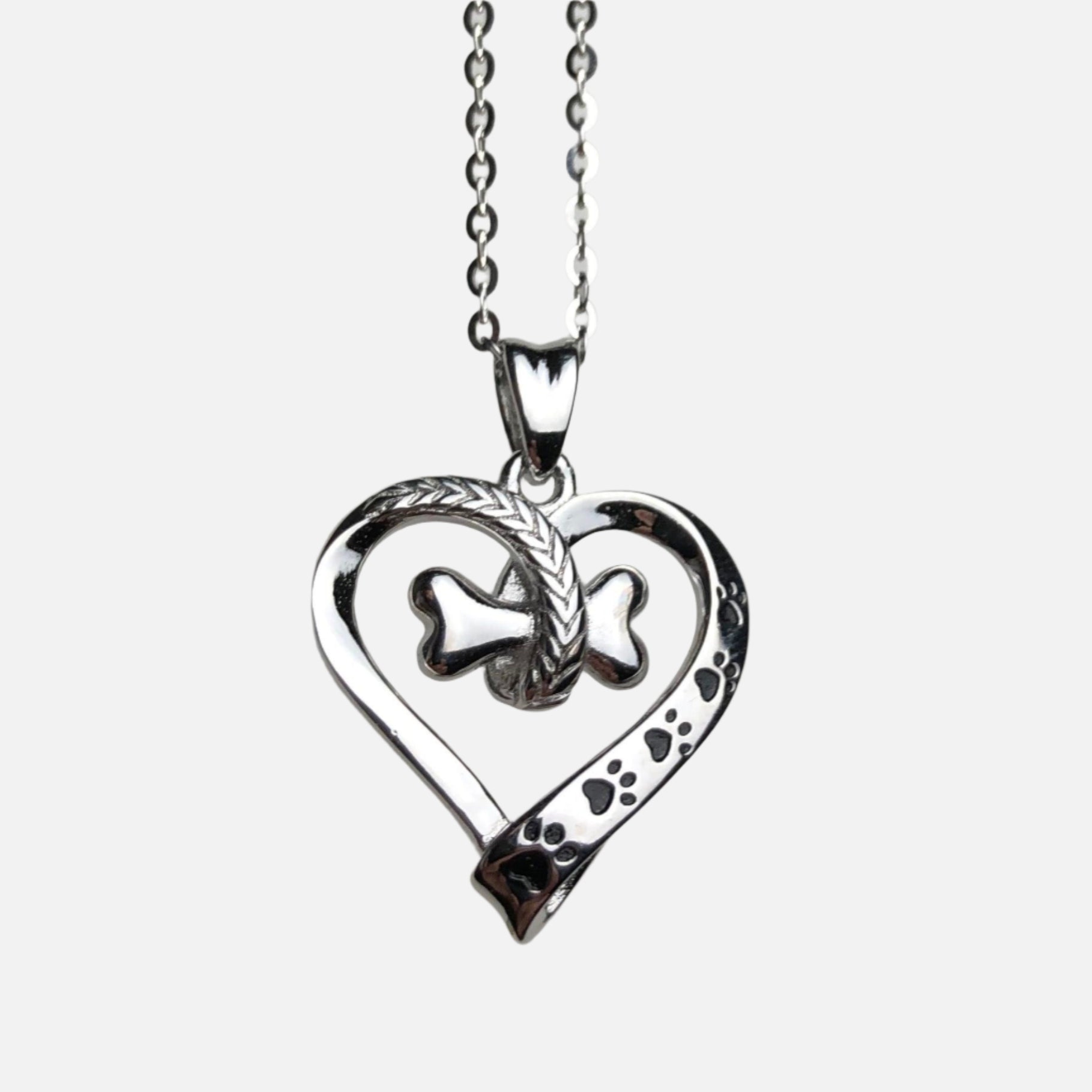 Dog Paw and Heart Necklace in Stainless Steel™