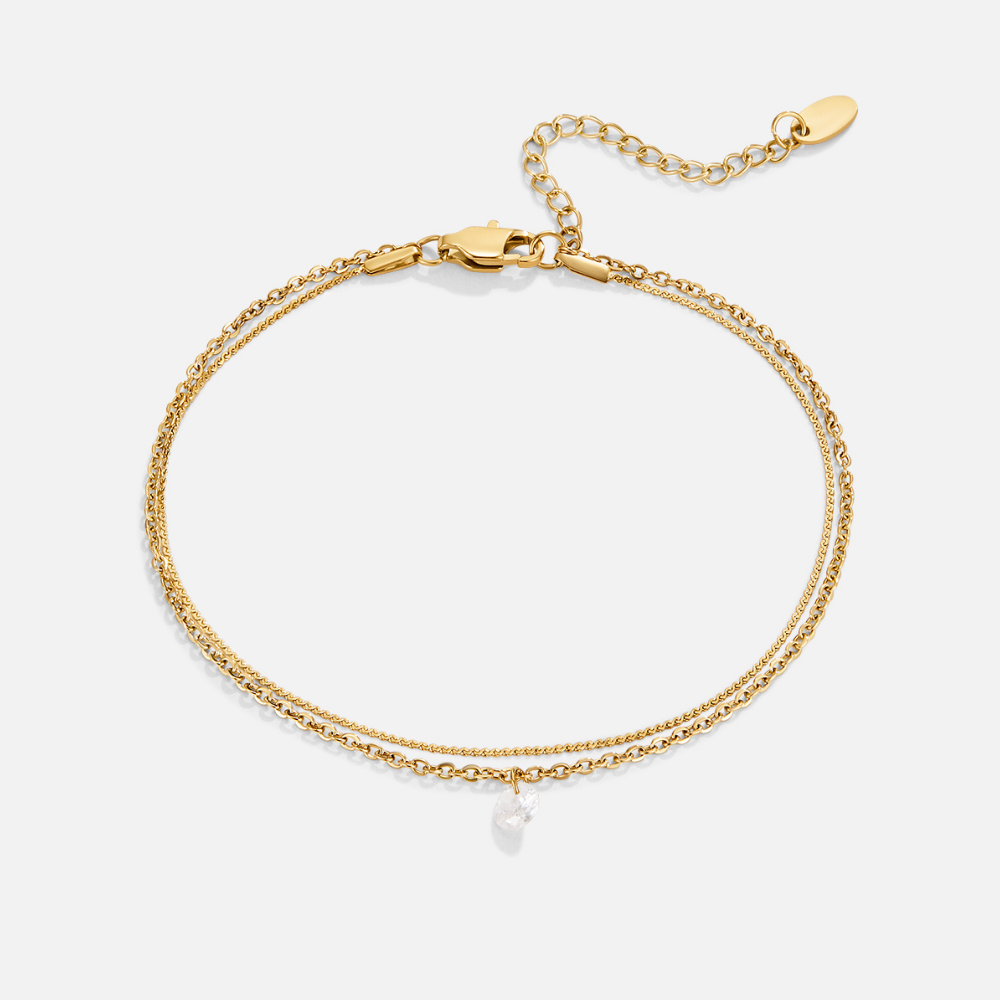 Layered Dainty Crystal Anklet