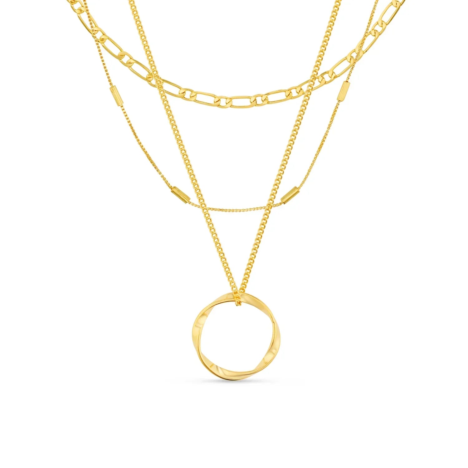 Open Circle Three Row Necklace | Gold