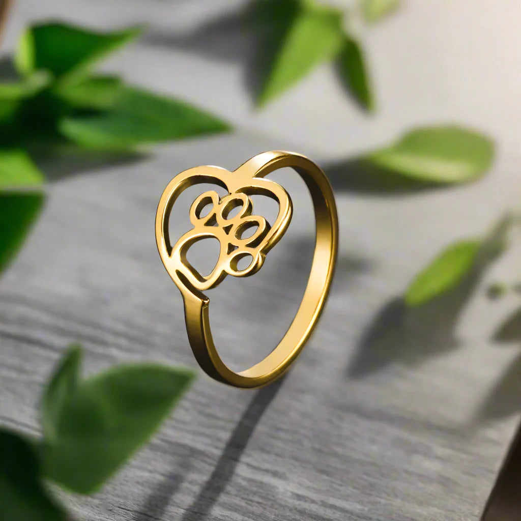 Gold-Tone Paw & Heart Ring™ – Stainless Steel Jewelry for Pet Lovers