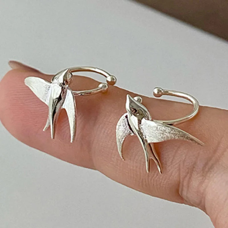 Beautiful Silver Swallow Bird Clip-On Earrings™