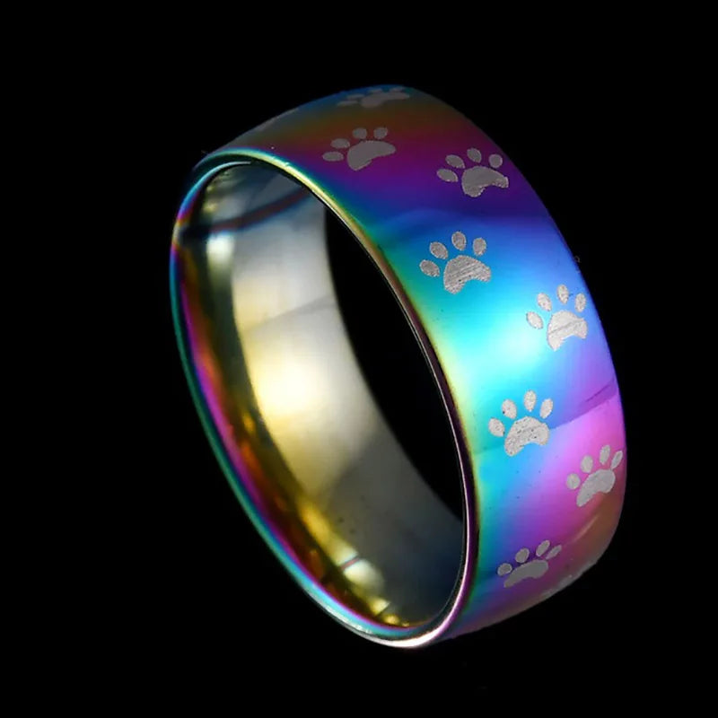 Handmade Rainbow Stainless Steel Paw Print Ring™