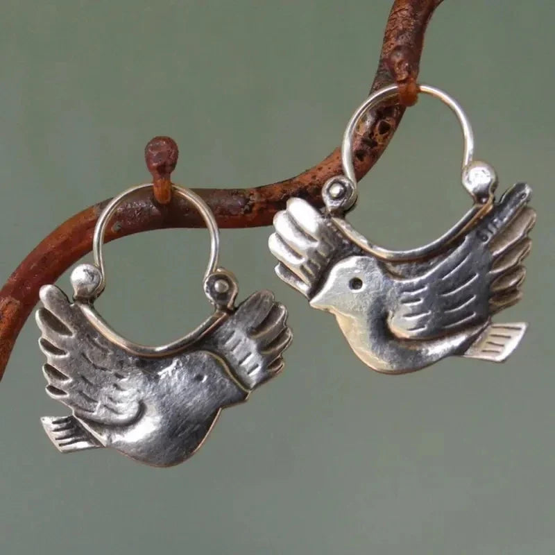 Boho Bird-Inspired Dangle Earrings™ – Silver-Tone