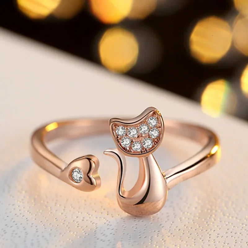 Cute Cat Open Ring™ – Cubic Zirconia