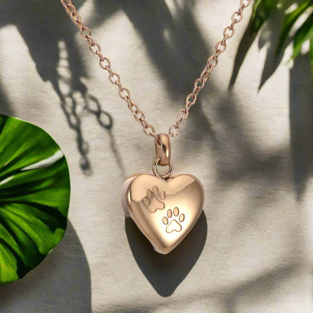 Pet Memorial Urn Necklace™ – Heart-Shaped Pendant with Paw Engraving