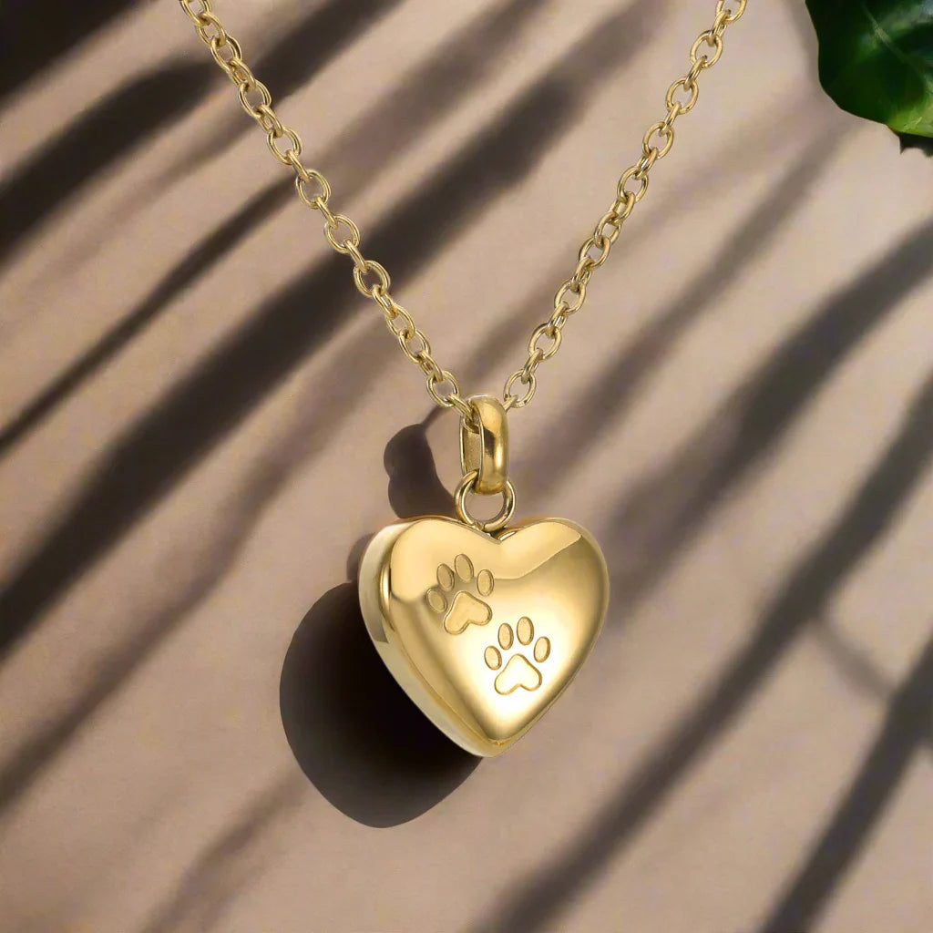 Pet Memorial Urn Necklace™ – Heart-Shaped Pendant with Paw Engraving