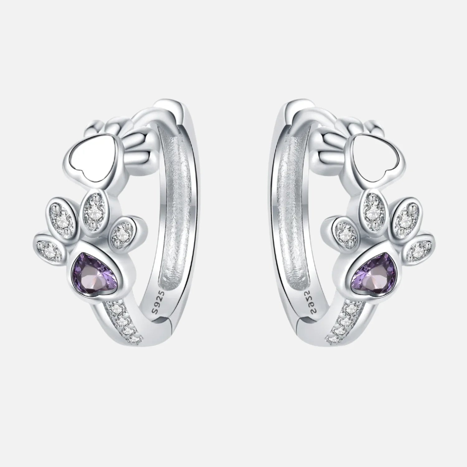 Paw Huggie Earrings in 925 Sterling Silver™ – With Zirconia and Heart Gem