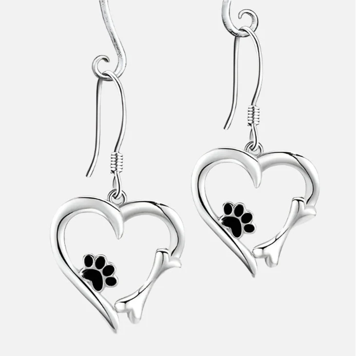 Silver Drop Earrings with Heart & Paw Design™