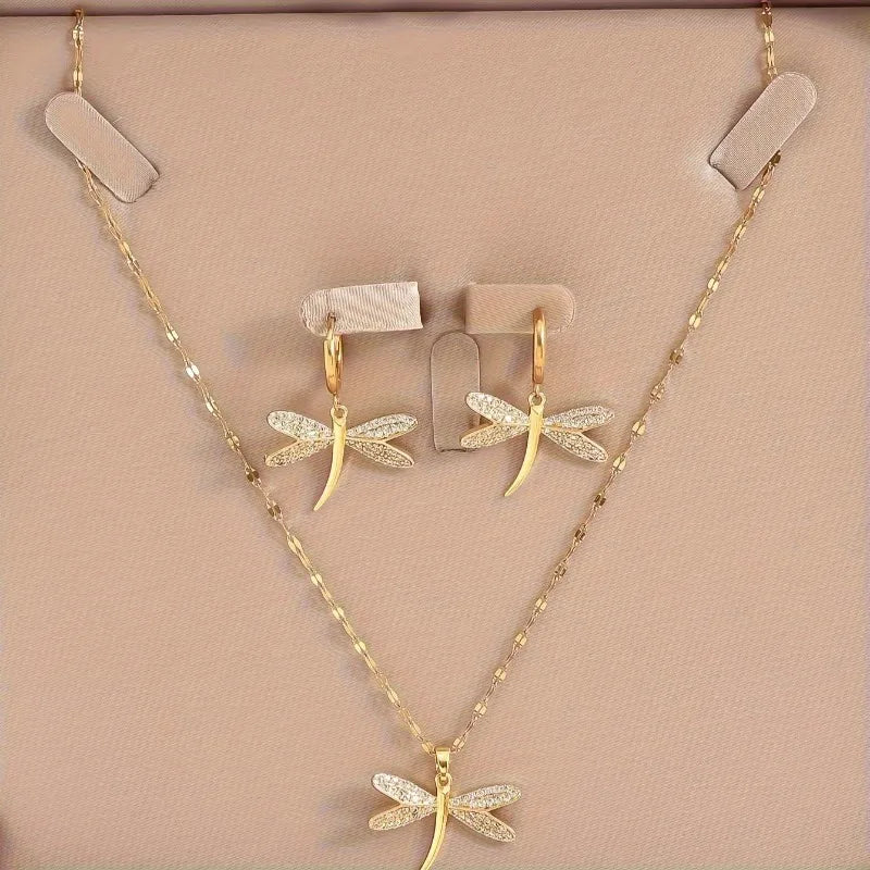 Gold Dragonfly Jewelry Necklace with Bonus Earrings™