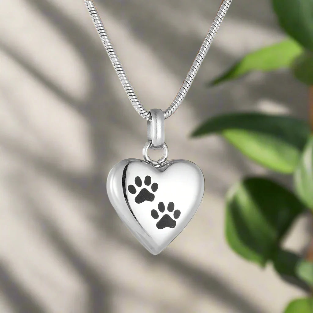 Pet Memorial Urn Necklace™ – Heart-Shaped Pendant with Paw Engraving