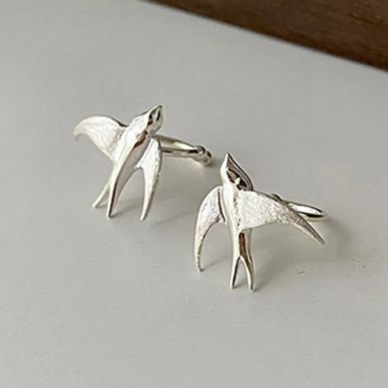 Beautiful Silver Swallow Bird Clip-On Earrings™