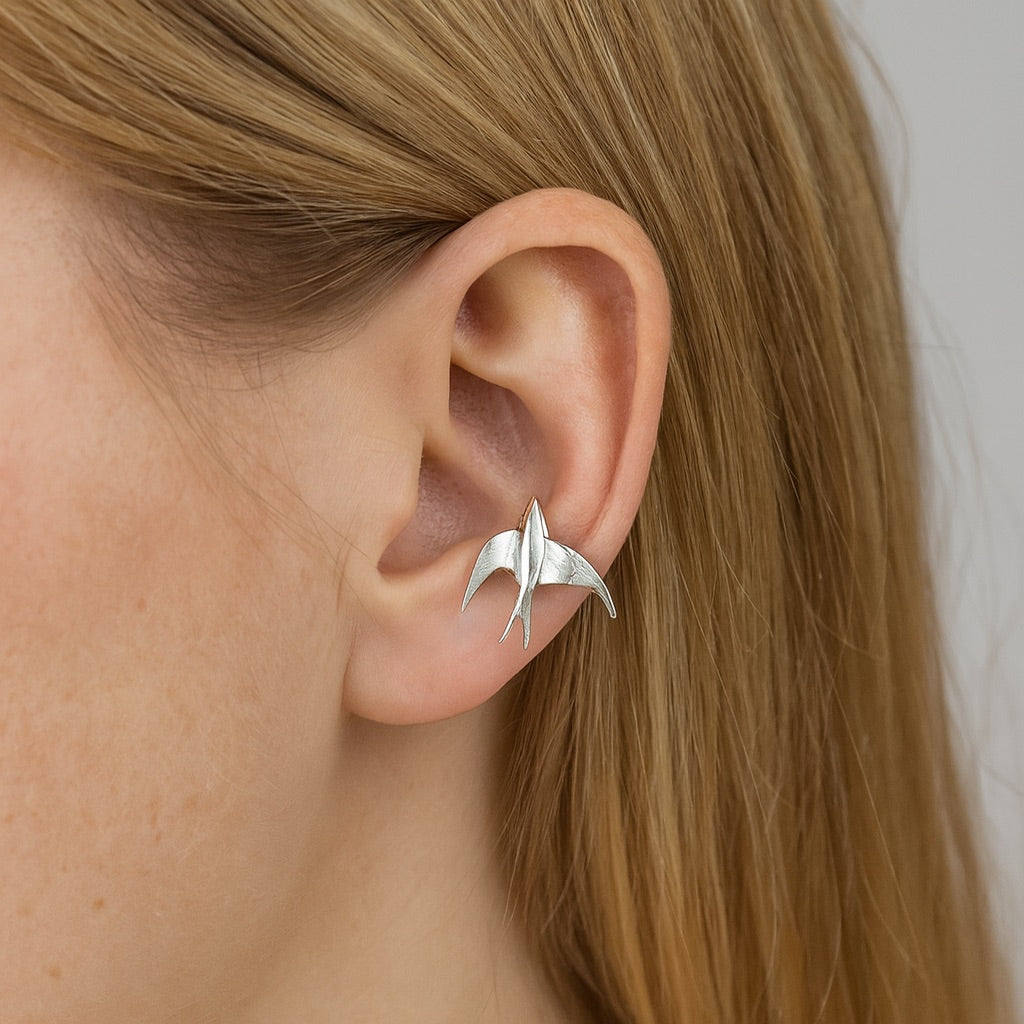 Beautiful Silver Swallow Bird Clip-On Earrings™