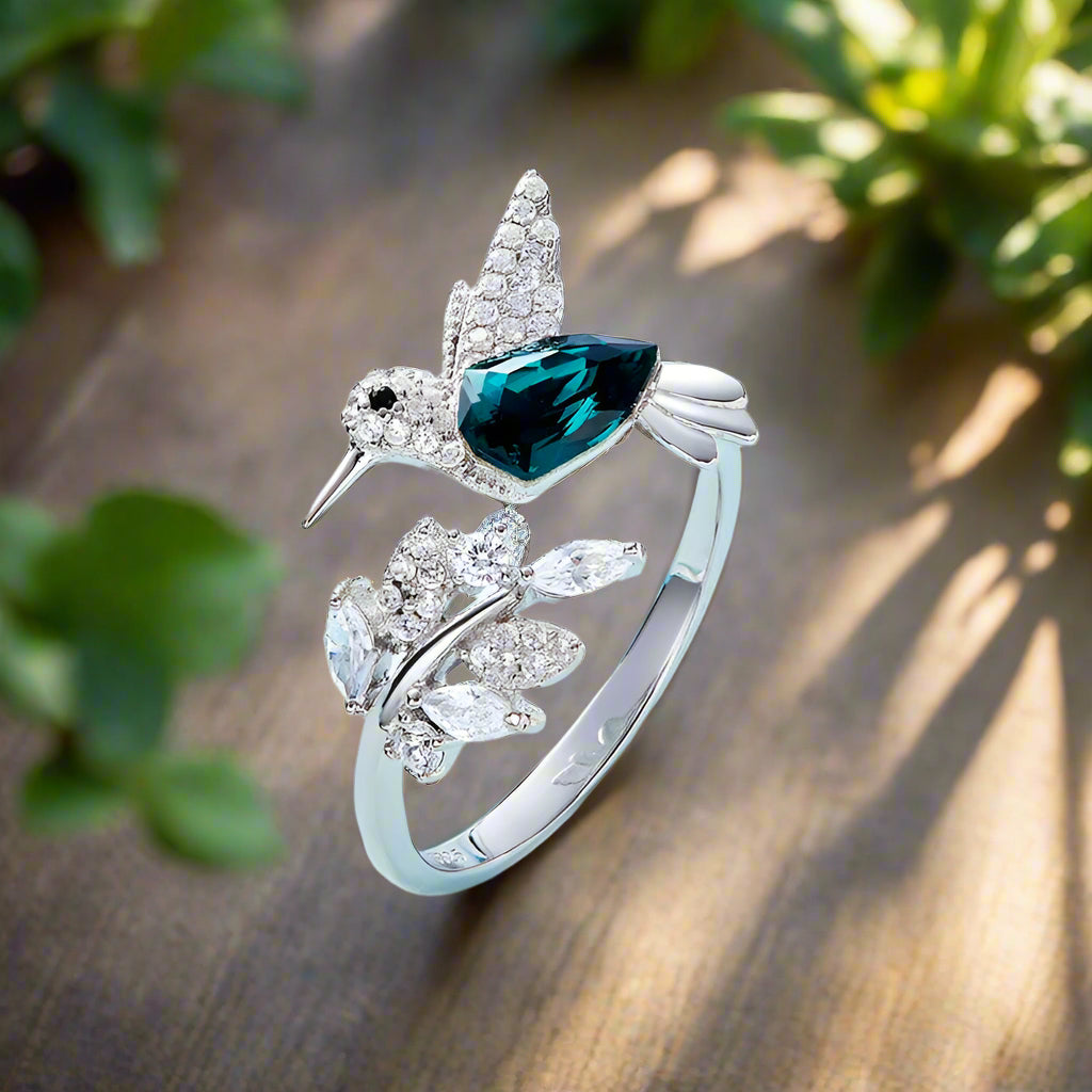 Adjustable Hummingbird Sparkle Ring with Rhinestone Diamond™