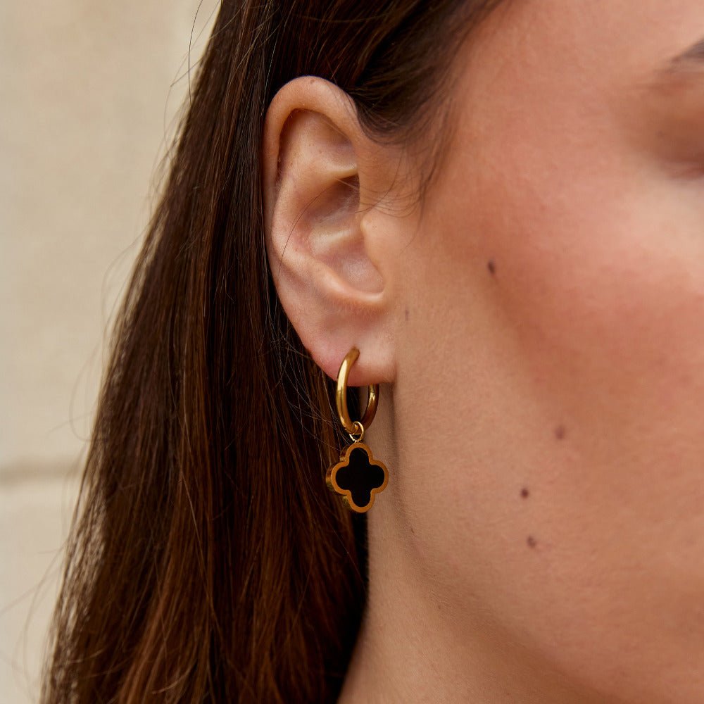 Black Clover Hoop Earrings