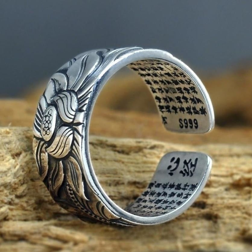 Buddhist Silver Lotus Flower Ring