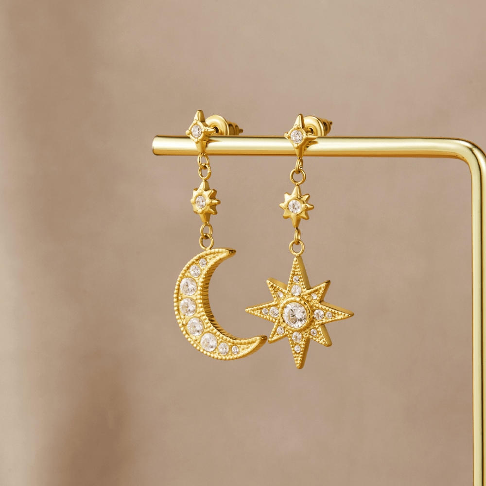 Gold Crystal Moon & Star Earrings