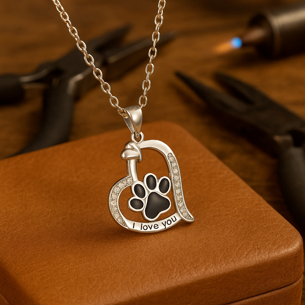 Heart-shaped Dog Paw Print Necklace with Zirconia™