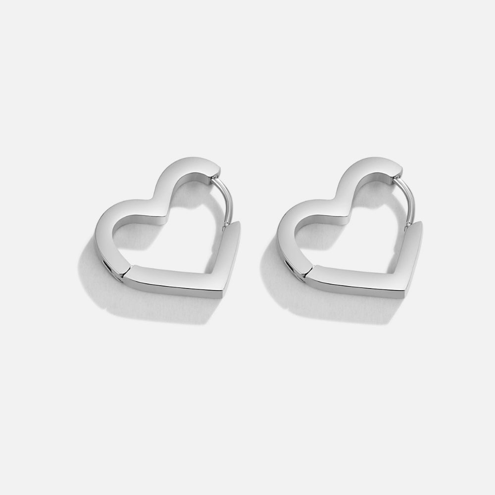 Mary Heart Silver Hoop Earrings